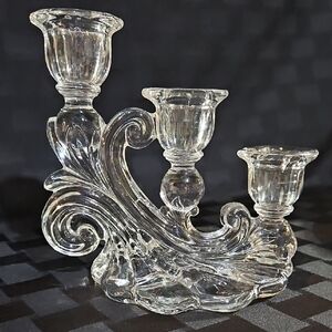 VTG Cambridge Glass Caprice Clear 3-Light Cascade Candlestick Holder UV Glow #1
